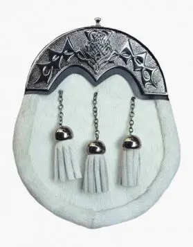 3 Tassel White Highland Cowhide Kilt Dress Sporran- Front Image