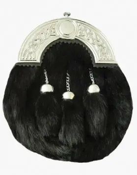 Black Full Dress Rabbit Fur Kilt Sporran- Front Image