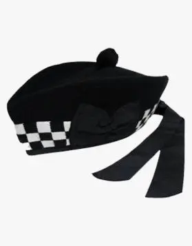 Black Glengarry Hat with Black and White Diced