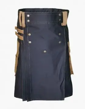 Black Utility Kilt with Khaki Straps and Pockets