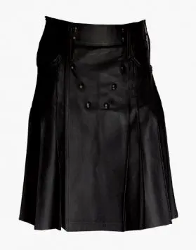 Black Pleated Leather Kilt- Front Image