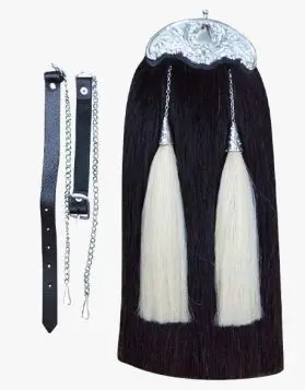 Celtic Black Horse Hair Kilt Sporran with 2 Tassels