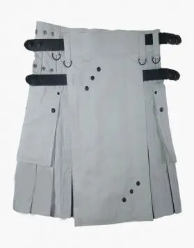 Female White and Black Hybrid Kilt with Leather Straps - Front Image 