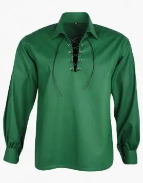 Green Jacobite Ghillie Kilt Shirt with Long Sleeve- Front Image