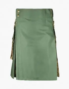 Hunting Kilt - Olive Green & Camo Hybrid Tactical Utility Kilt - Front Image 