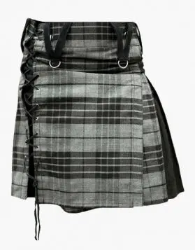 Ladies Grey Watch Box Pleated Mini Hybrid Kilt- Front Image