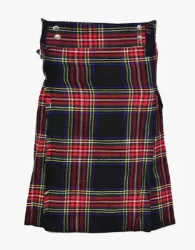 Modern Black Stewart Tartan Utility Kilt - Front Image