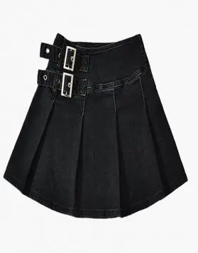 Modern Ladies Black Denim Pleated Short Kilt