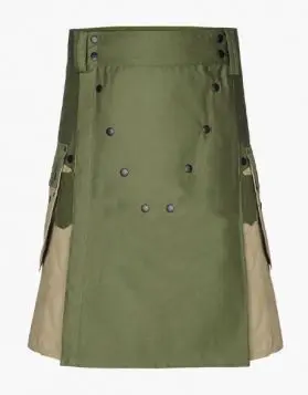 Olive Green and Khaki Two-Tone UtilityTactical Kilt- Front Image 