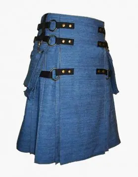 Scottish Gothic Blue Denim Kilt- Front Image