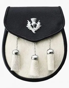 Semi Dress Fur & Leather Sporran WIth Belt Chains- Front Image 