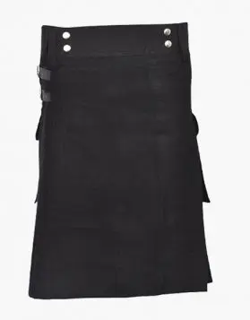  Solid Black Tartan Utility Kilt - Front Image