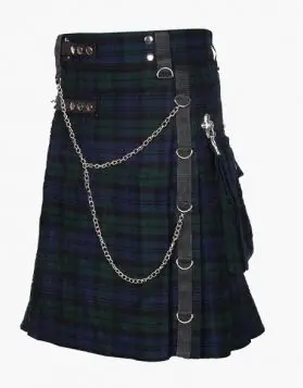 Stylish Black Watch Tartan Gothic Kilt with Chains