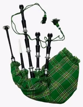 Traditional Irish Green Tartan Bagpipes