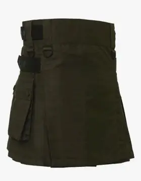 Women Olive Green Mini Utility Kilt- Front Image 