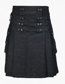Women's Black Denim Kilt Skirt- Font Image