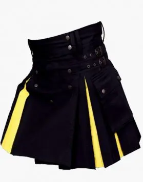 Women's Black and Yellow Hybrid Kilt with Studded Apron