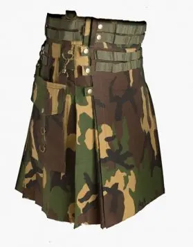 Woodland Camo Tactical Kilt with Nylon Straps 