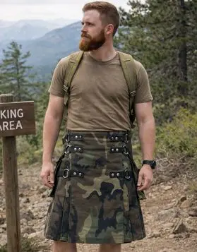 Woodland Gothic Highlander Camo Kilt- Front Image 