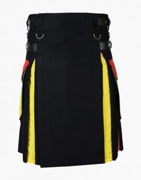  Black Rainbow Utility Kilt with Fastening Straps - Front Image