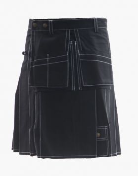 Black Working Kilt with White Outer Thread- Front Image