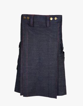 Blue Denim Kilt with Red Outer Thread- Front Image