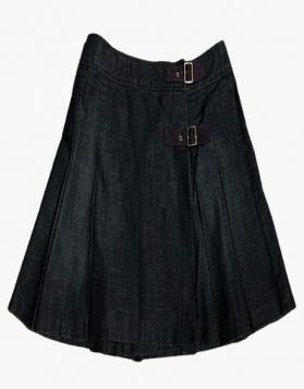 Female Black Denim Kilt with Fastening Straps