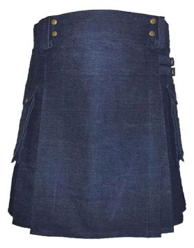 Modern Blue Denim Women Utility Kilt - Front image 