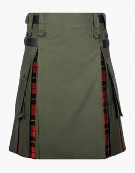 Olive Green & Wallace Tartan Hybrid Kilt- Front Image 