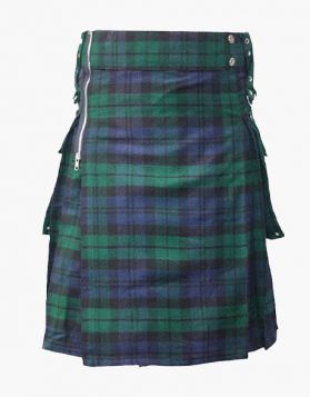 Scottish Black Watch Tartan Utility Kilt with Zip Closure