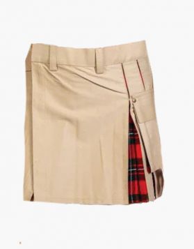 Women Khaki with Macgregor Tartan Hybrid Short Kilt - Front Image