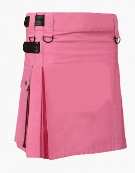 Women's Fashion Pink Utility Kilt with Leather Straps