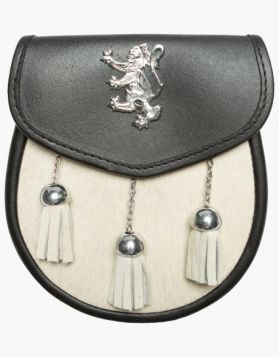 3 Tassel White Goat Fur Kilt Sporran with Leather 