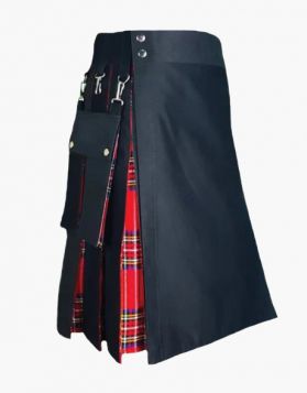 Black & Royal Stewart Tartan Hybrid Kilt with Detachable Pockets