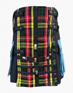 Black and Buchanan Tartan Hybrid Kilt with Detachable Apron - Front Image