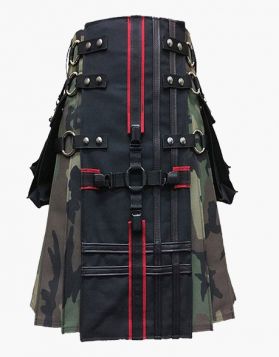 Black and Camo Fabric Gothic Utility Kilt- Front Image