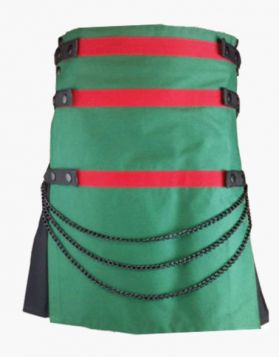 Black and Green Gothic Utility Kilt - Front Image 