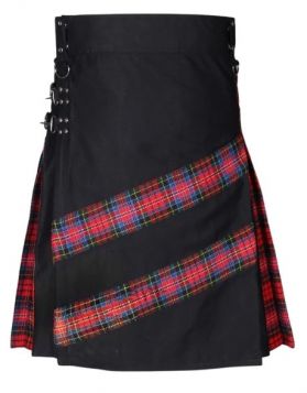 Mens Navy Blue and Macpherson Tartan Hybrid Kilt - Front Image