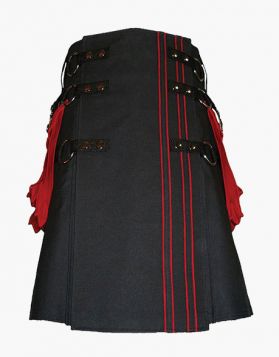Black and Red Two-Tone Gothic Utility Kilt - Front Image 
