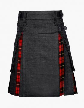 Black and Wallace Tartan Hybrid Kilts- Front Image 