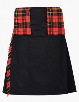 Black and Wallace Tartan Utility Kilt with Pockets - Front Image