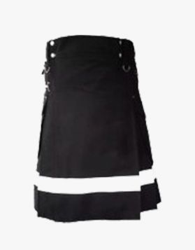 Black and White Two-Tone Kilt with Cargo Pockets - Front Image 