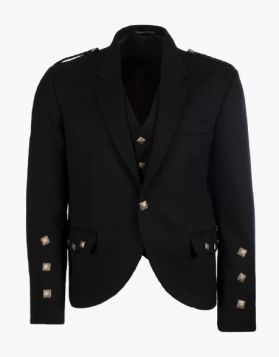 Black Argyle Kilt Jacket with 5-Button Vest- Front Image 