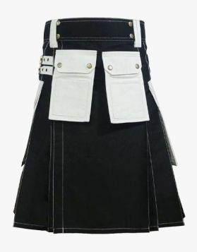 Black Carhartt Utility Kilt with White Pockets and Straps - Front Image