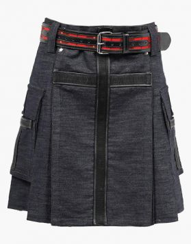 Black Cross Strap Denim Kilt