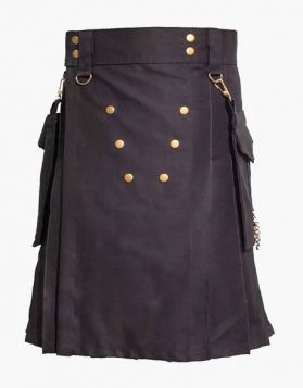 Black Deluxe Utility Kilt with Detachable Pockets