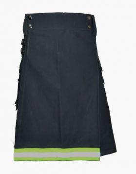 Black Firefighter Utility Kilt with Back Reflective Tape - Front Image 