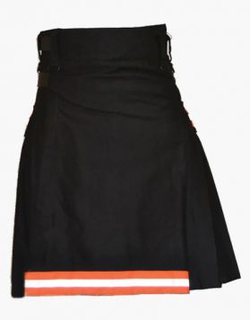Black Firefighter Utility Kilt with Leather Straps- Front Image