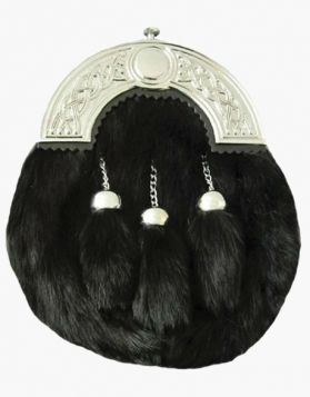 Black Full Dress Rabbit Fur Kilt Sporran- Front Image