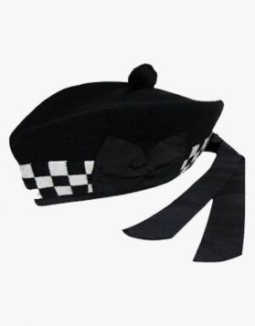 Black Glengarry Hat with Black and White Diced